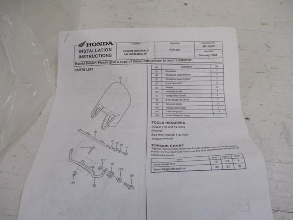 2007-2008 Honda VTX 1300 C S R T OEM Windshield 08R80-MEA-101