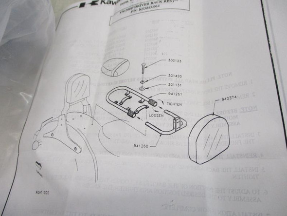 1996-2004 Kawasaki Vulcan VN 1500 D E Classic OEM Drivers Backrest K53043-064