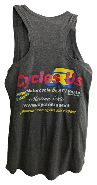 Cycles R Us 25th Anniversary Logo Dark Gray Racer Back Tank Top Large