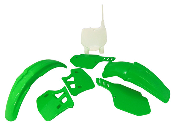 Body Plastic Side Cover Fender Number Plate Green White for Kawasaki 96-04 KX500