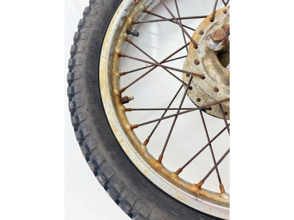 1971-1973 Kawasaki F6 Enduro 125 Rear Dunlop Tire 3.25x18 and OEM Rim 42048-022