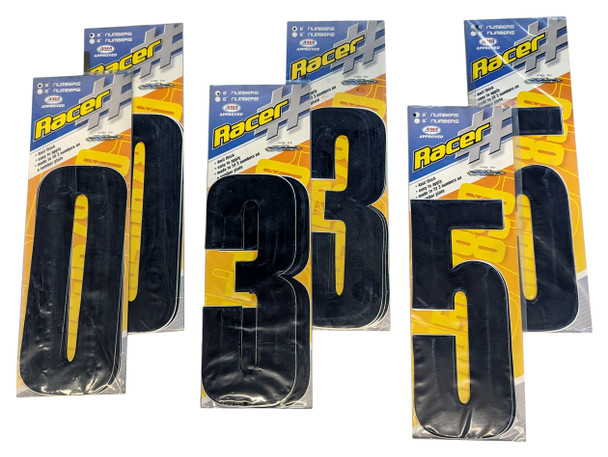 N Style Racer Numbers 8in x 3.25in Black #0 x2 #3 x2 #5 x2 NOS 6 Packs