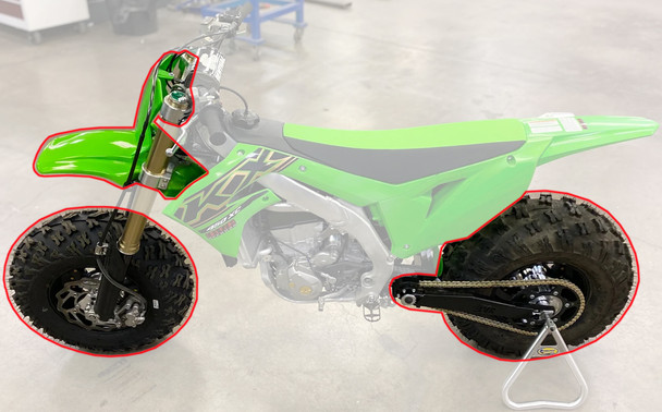 BVC Big Wheel Kit for Kawasaki KX450F 2006-18 Bare Swingarm White Green Plastics