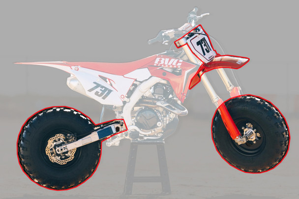 BVC Big Wheel Kit for Honda CRF450 04-24 RedWhite Plastic Black Anodize Swingarm