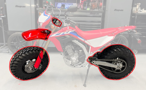 BVC Big Wheel Kit for Honda 2021-24 CRF300L Red Fender Black Swingarm Kanati