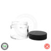 THCR 2oz Clear Glass Jar and Black Ribbed Child-Resistant Flat Cap
