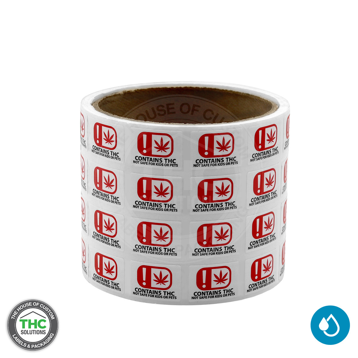 Oklahoma Universal Symbol "Contains THC", 0.6" x 0.85" (Qty 1,000 Per Roll)