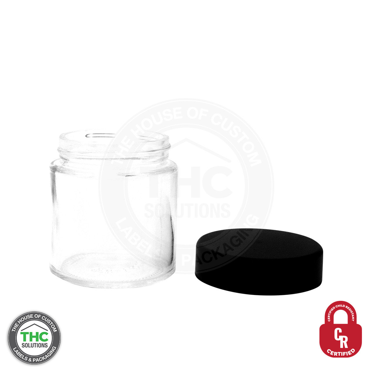 THCR 6oz Clear Glass Jar Child-Resistant Ribbed Flat Cap