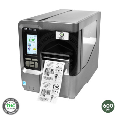 THC Industrial Ultra Printer with Internal Label Rewinder a display monitor and a printed label.