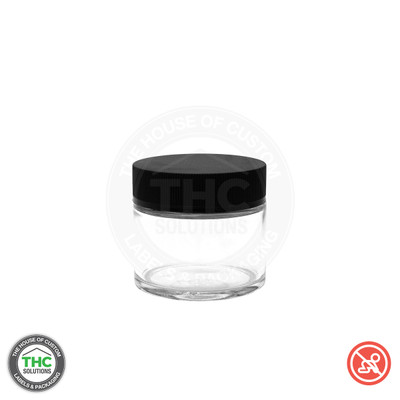 THCR 2oz Clear Glass Jar and Black Ribbed Child-Resistant Flat Cap