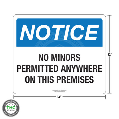 Oregon Notice - No Minors Permitted - 14" X 12" English Oregon Notice - No Minors Permitted - 14" X 12" English