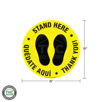 Stand Here English / Spanish Floor Safety Sign - 15" Circle - Vinyl Stand Here English / Spanish Floor Safety Sign - 15" Circle - Vinyl