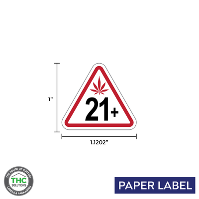 Cannabis Universal Symbol "21 and Over" label, triangle label, Paper material, 1.1202" x 1" (Qty 1000 pcs)