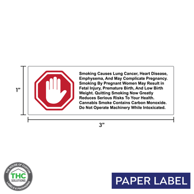 Multi Language "SMOKING CAUSES... " HAND STOP SIGN Label, Government Warning, paper size 3" x 1" (1,000 pcs)