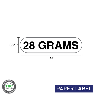 28 Grams Product, Generic Paper Label, 0.375" x 1.5" (Qty 5,000 Per Roll) 28 Grams Product, Generic Paper Label, 0.375" x 1.5" (Qty 5,000 Per Roll)