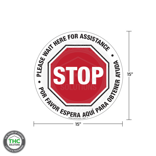 Please Wait Here For Assistance English / Spanish Floor Safety Sign - 15" Circle - Vinyl