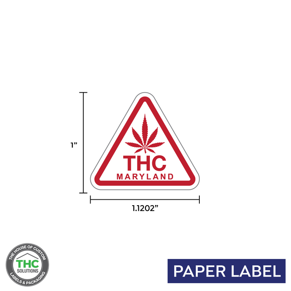 Cannabis Universal THC Maryland Symbol, triangle label, Paper Label, 1.1202" x 1" (Qty 1000 pcs)