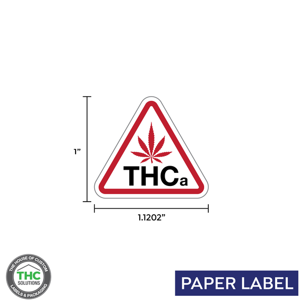 Cannabis Universal THCa Symbol, triangle label in red white, Paper Label, 1.1202" x 1" (Qty 1000 pcs)