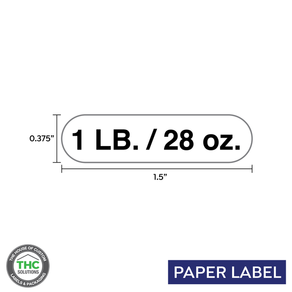 1 LB. / 28 oz. Product, Generic Paper Label,  0.375" x 1.5" (Qty 5,000 Per Roll)