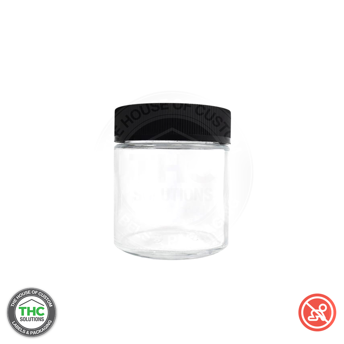 Clear Glass Jar With Black Child Resistant Caps 3oz