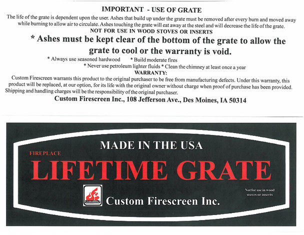Fireplace Grates Heavy Duty Lifetime Warranty