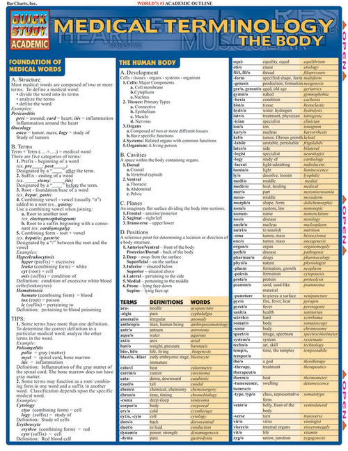 Medical Terminology Chart The Body Clinical Charts And Supplies