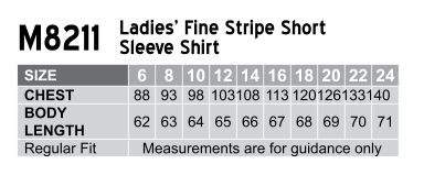 Size Guide - M8211 - Women's Fine Stripe S/S Shirt