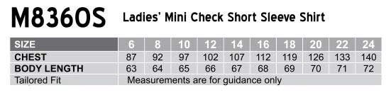 Size Guide - M8360S - Women's Mini Check S/S Shirt