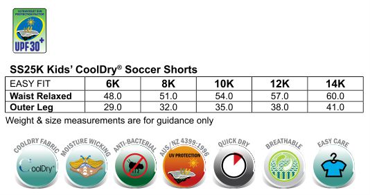 Size Guide - SS25K - Kid's Soccer Shorts