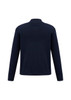 A navy blue 80/20 wool pullover featuring a ribbed texture and a high collar, with a logo on the back.