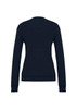 A navy women's V-neck knit pullover with long sleeves and a fitted silhouette, featuring a solid design.
