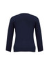 A navy women's 2-way zip cardigan with three-quarter sleeves and a fitted design. It features a logo.