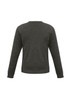 A grey knitted pullover featuring long sleeves and a round neckline, with a simple, unbranded design.