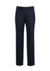 Classic flat pants in dark navy blue, featuring a sleek design and a logo. Suitable for formal and casual settings.