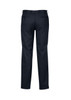 A pair of men's classic flat pants in dark grey, featuring a waistband and two back pockets.
