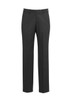 Classic flat black pants with a straight leg design, featuring a waistband and a single logo.