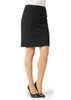 A black knee-length skirt with a fitted design, paired with high heels. It features a waistband and has no visible logos.