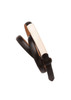 A slimline black belt with a stylish metallic accent and a buckle, showcasing a modern design.