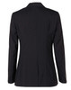 A black women's mid-length jacket with a fitted back and long sleeves, featuring a single vent and buttoned cuffs.