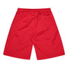 Red men's sports shorts made from lightweight fabric, featuring an elastic waistband and a logo.