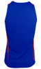 A blue men's singlet with red side accents, featuring a logo on the back.