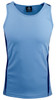 A light blue men's singlet featuring navy side panels and a logo on the collar.