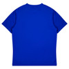 A blue T-shirt with a simple design and short sleeves. The back view is shown, featuring a smooth surface.
