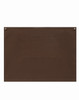 A brown canvas short waist apron with a front pocket and two side snaps. Features a simple design.