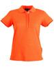 An orange Ladies' Connection Polo shirt with a classic collar and rolled sleeves, featuring a branding logo.