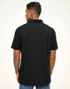 A black men's sustainable Jacquard knit short-sleeve polo shirt shown from the back, featuring a collar and logo.