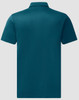 A teal sustainable jacquard knit short-sleeve polo shirt, featuring a collar and a branding logo.