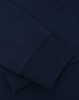 A navy blue long sleeve tee shirt featuring close-up details of the fabric and cuffs, with a logo present.
