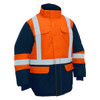 Orange / Navy - Front - BJ6454HT - H Taped Hi Vis Freezer Hooded Jacket - Bisley Workwear