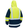 Yellow / Navy - Back - BJ6454HT - H Taped Hi Vis Freezer Hooded Jacket - Bisley Workwear